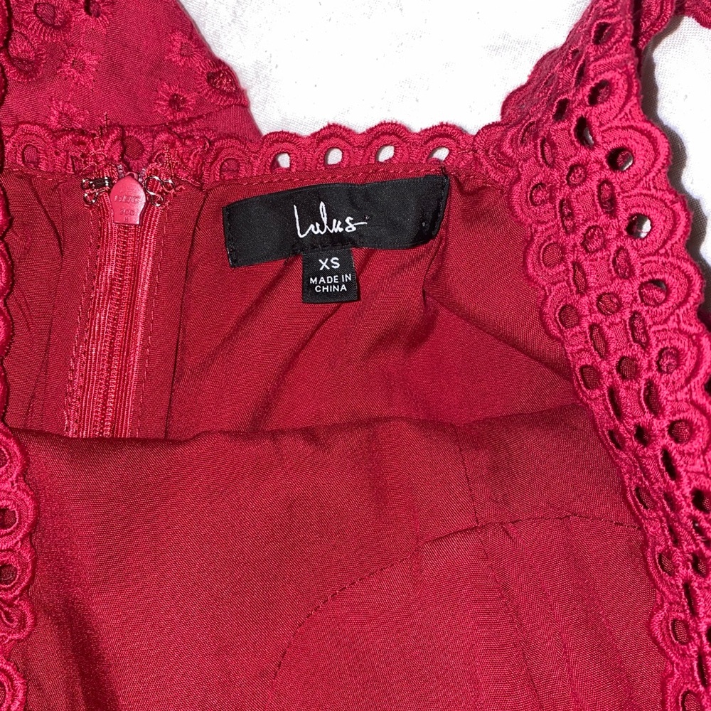 Lulu’s Adoring Days Berry Pink Eyelet Ruffled Asymmetrical Dress - Picture 10 of 12